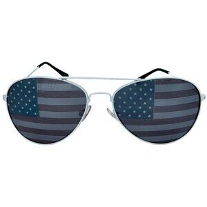 6025 | White Frame American Flag Aviator Novelty Sunglasses